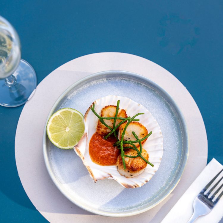 A7R06641 - 2023 - Gees Restaurant & Bar - Oxford - High Res - Festive Foods Scallops Butternut Squash Samphire (Press Web)